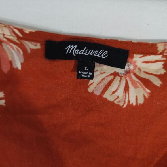 Madewell Floral Wrap Dress Rust Red & White Short Sleeve V-Neck Womens Size L - Picture 4 of 8